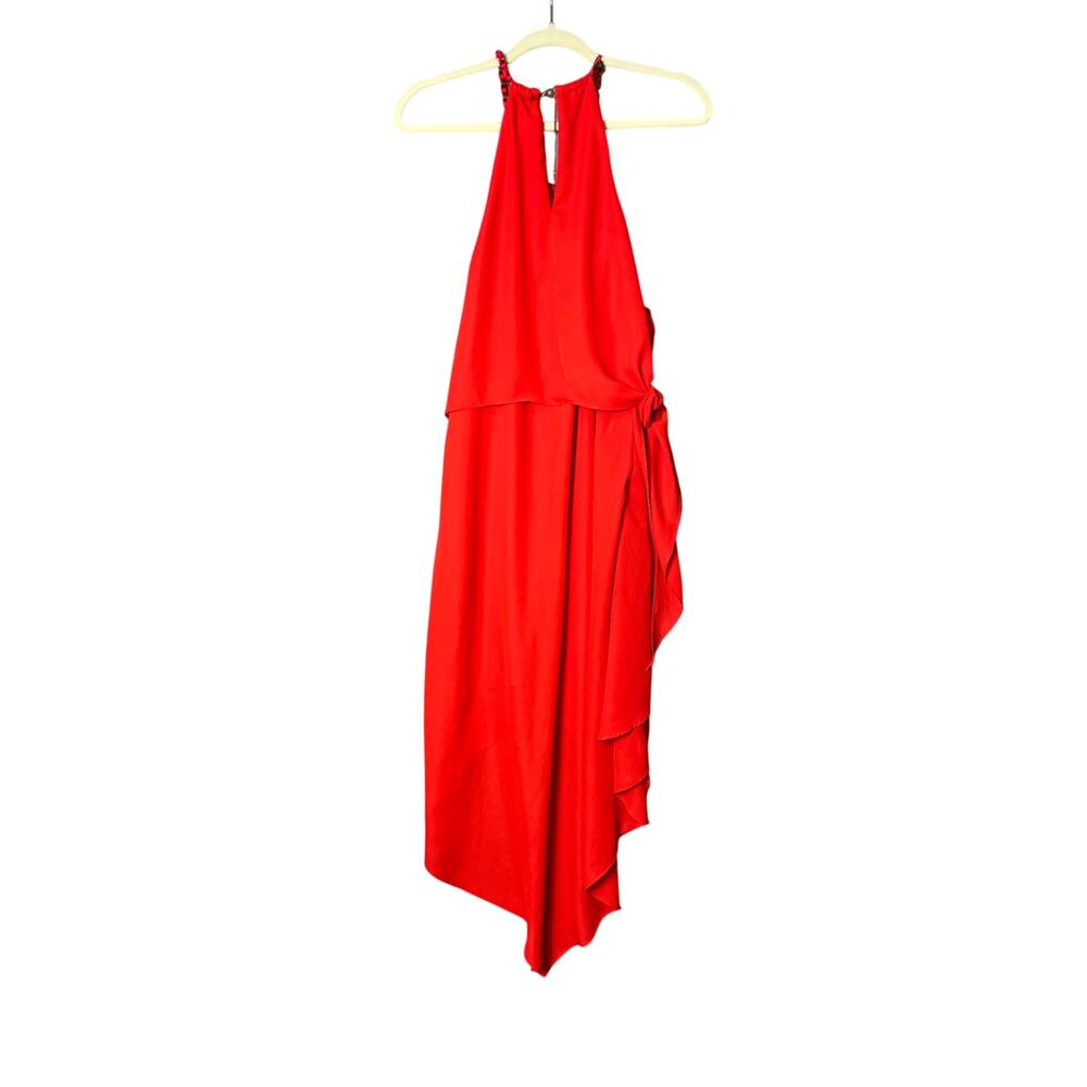 Laundry Shelli Segal Bright Red Flowy Draped Wrap High Low Dress Size 12 Glam - Picture 2 of 5